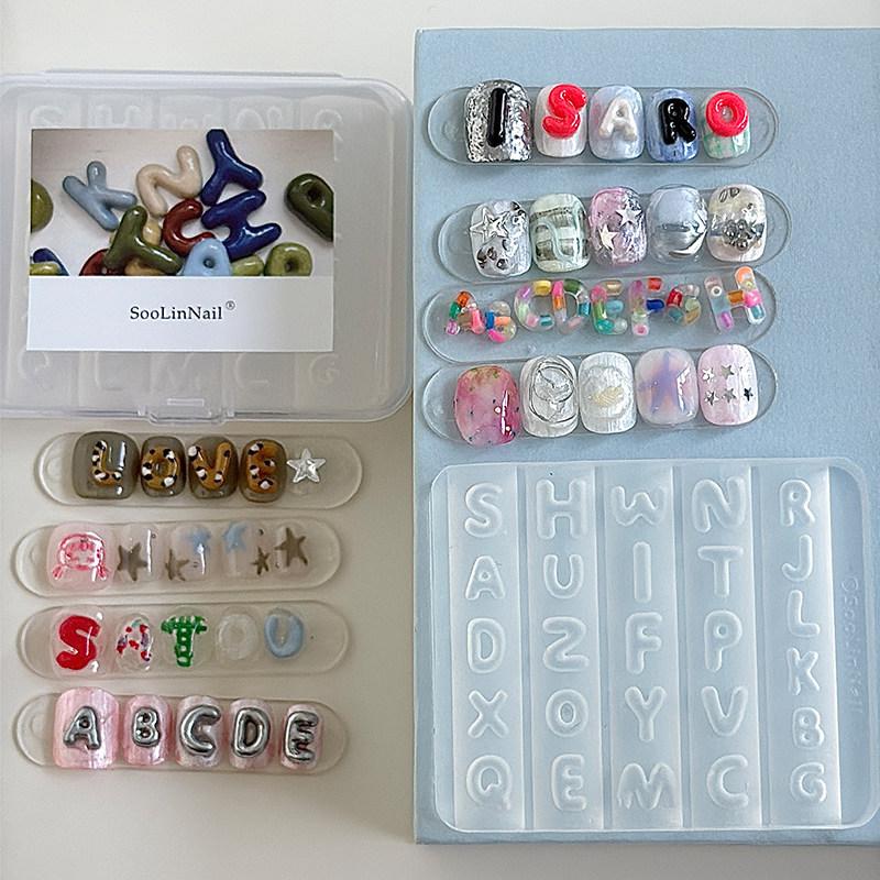 Resin Art Template - แม่พิมพ์ซิลิโคนลายตัวอักษรสำหรับตกแต่งเล็บ ไม่ติดแม่พิมพ์ 26 ตัวอักษร เหมาะสำหรับงาน DIY