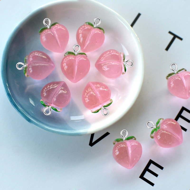 Resin Art Jewellery Kit - 10 ชิ้น จี้เรซิ่นรูปพีชใสแบบแบน สำหรับทำเครื่องประดับ DIY ต่างหู