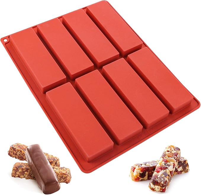 Tray Mold Rectangle - แม่พิมพ์เนย 8 ช่อง, แม่พิมพ์กราโนล่าบาร์, แม่พิมพ์ซิลิโคนรูปสี่เหลี่ยมผืนผ้าสำหรับทำขนม, แม่พิมพ์ช็อกโกแลตบาร์