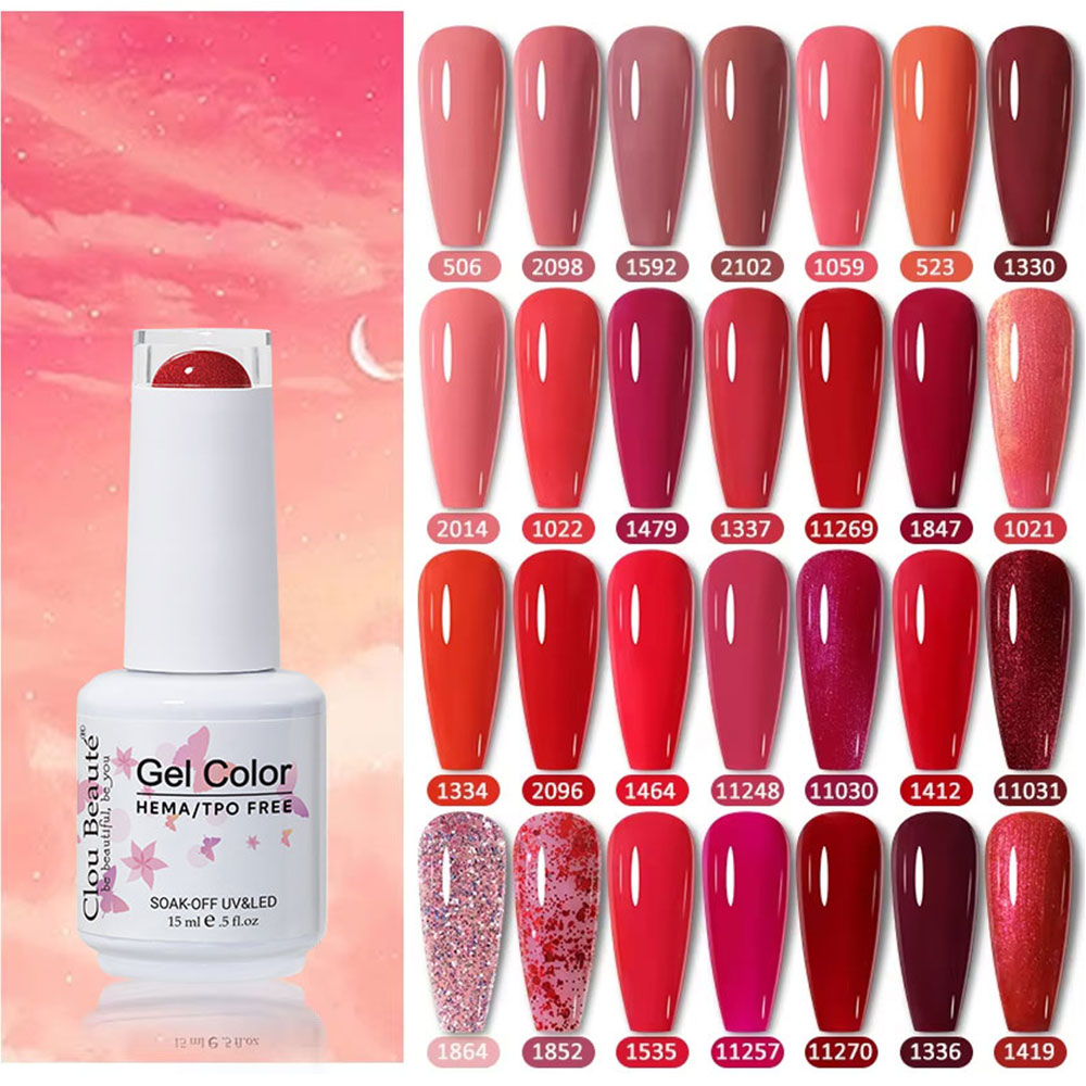 Resin Art Gel - Clou Beaute 15ml เจลเล็บกึ่งถาวร HYBRID สีดําสีแดงสีเจลเล็บ