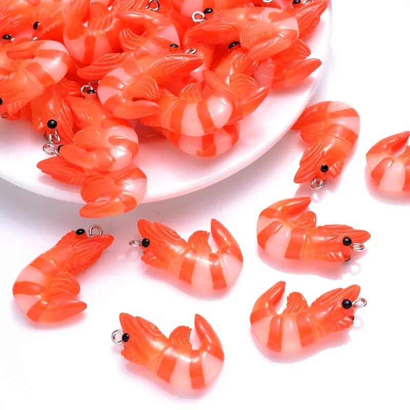 Resin Art Materials Kit - จี้อะคริลิคเรซิ่นรูปอาหารทะเลการ์ตูน 10 ชิ้น จี้รูปกุ้งก้ามกราม 3 มิติ
