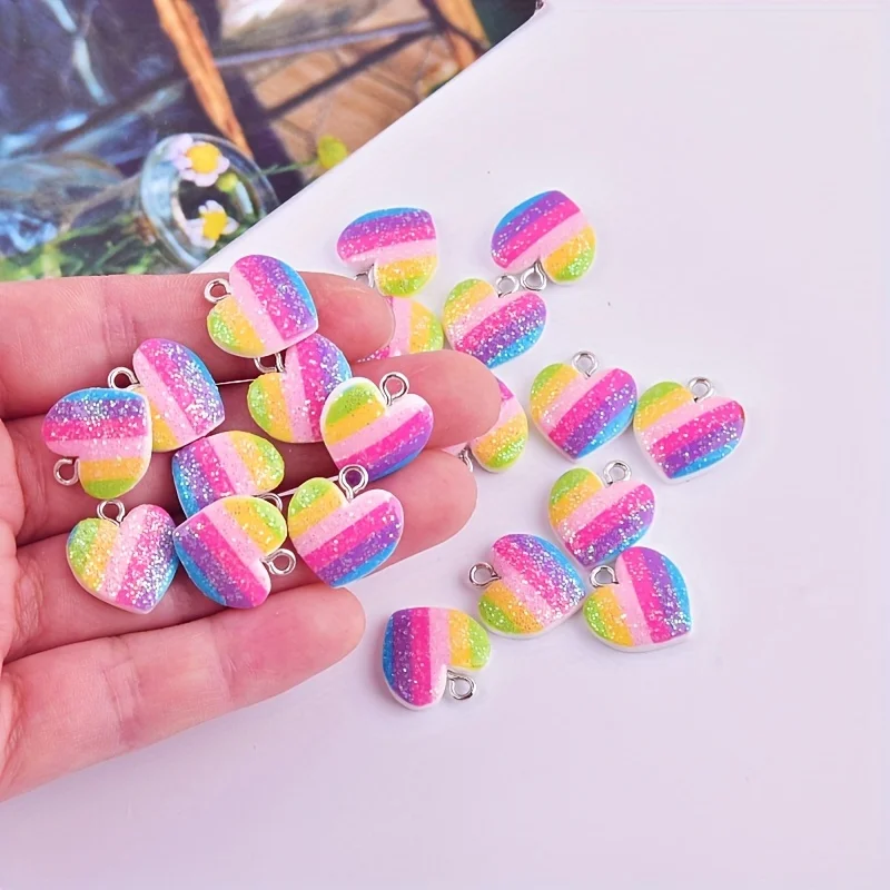 Resin Art Materials Kit - ชาร์มเรซิ่นรูปหัวใจหลากสี 10 ชิ้น จี้รูปหัวใจน่ารักหลากสี สำหรับทำเครื่องประดับ DIY
