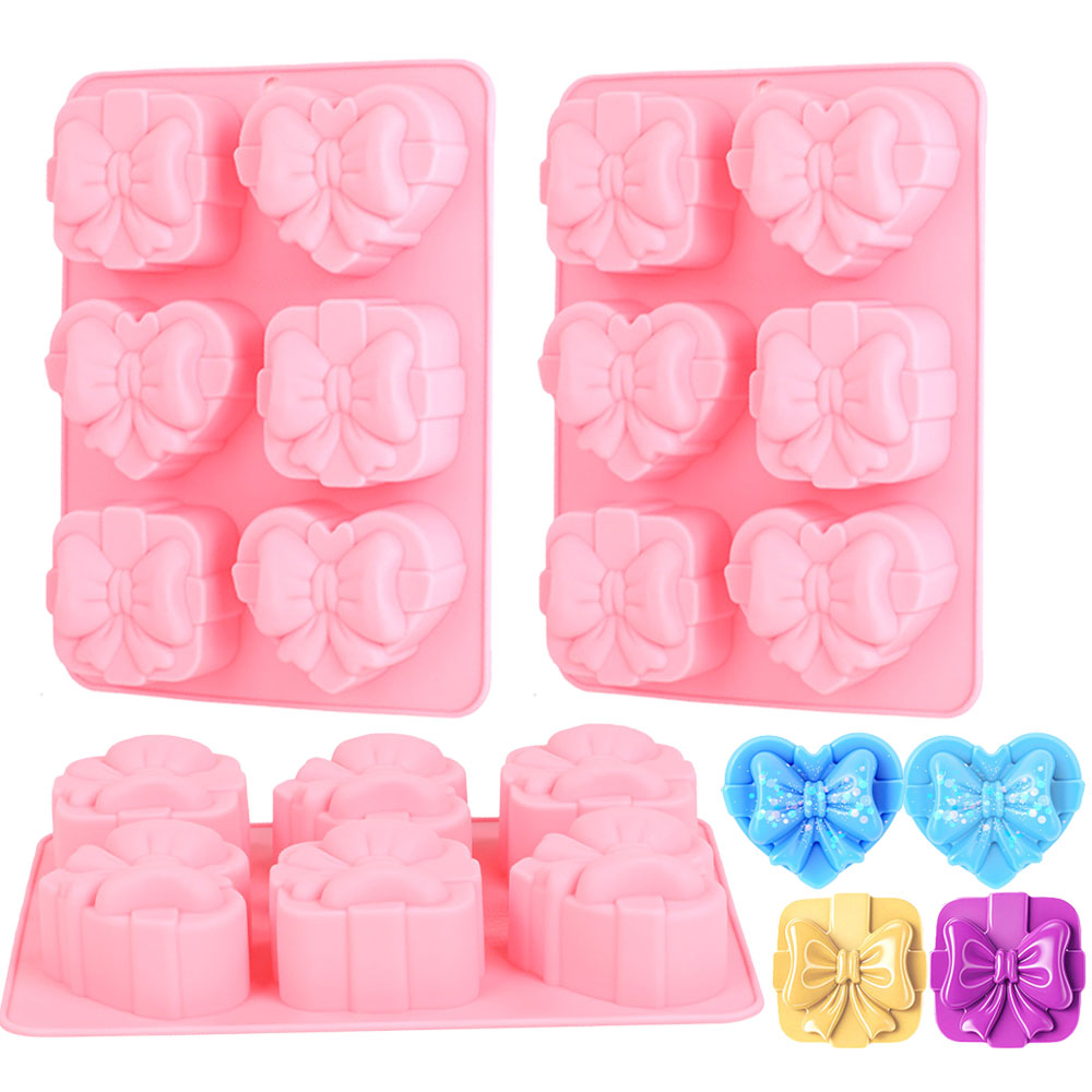 Resin Art Heart - รูปหัวใจสแควร์แม่พิมพ์ซิลิโคน 6 Cavity Bow Design Handmade