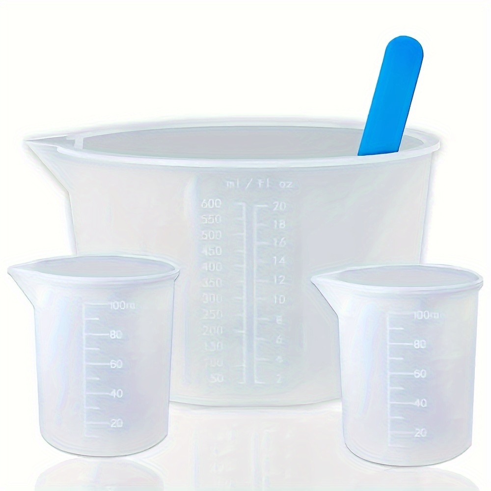 Resin Mixing Cup - ถ้วยตวงซิลิโคน, อุปกรณ์เรซินพร้อมถ้วยผสมเรซินขัดเงาและเพิ่มความหนาขนาด 600 มล./20 ออนซ์ และ