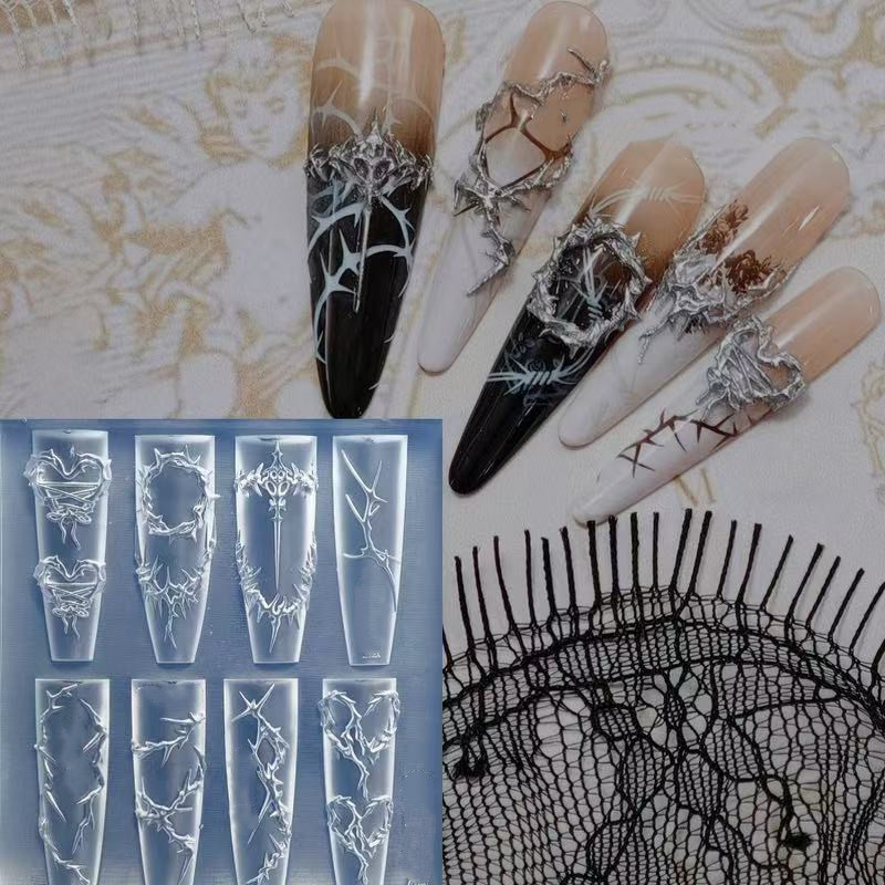 Resin Art Template - 3D หนามเล็บซิลิโคนแม่พิมพ์แกะสลักแม่แบบ Art อีพ็อกซี่เรซินแม่พิมพ์คลาสสิกดอกไม้เล็บอุปกรณ์เสริม