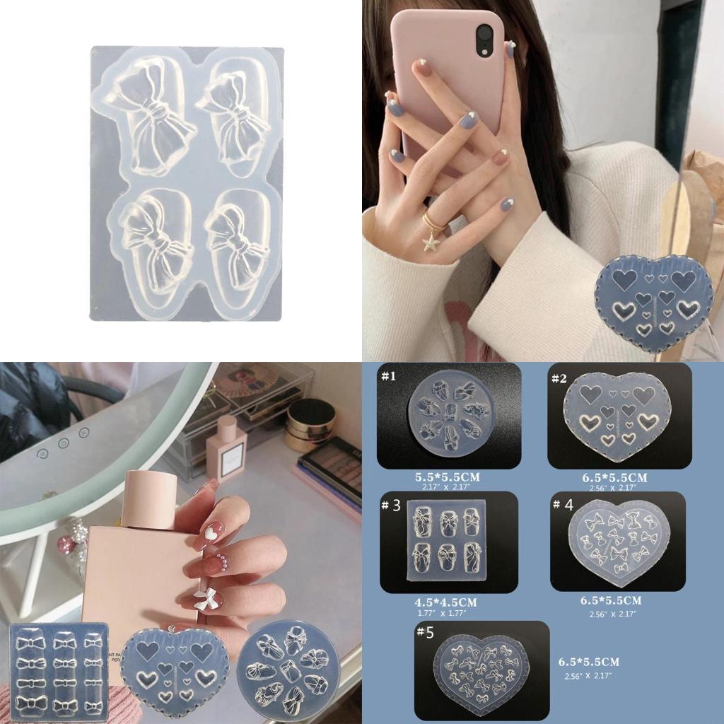 Resin Art Template - ซิลิโคนเล็บแกะสลักหล่อแม่พิมพ์เล็บเครื่องมือ 3D Miniature Bowknot แม่พิมพ์เล็บลายนูนเครื่องมือสำหรับหญิง