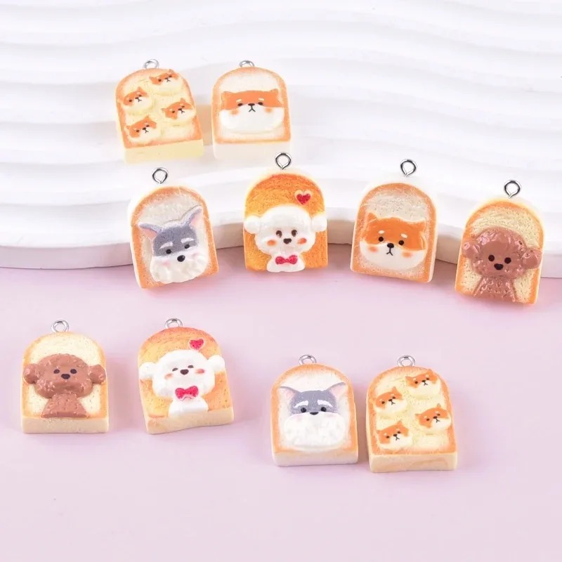 Resin Art Materials Kit - จี้เรซิ่นรูปสุนัขขนมปังปิ้งน่ารัก 10 ชิ้น จี้รูปสัตว์การ์ตูน อุปกรณ์งานฝีมือ DIY