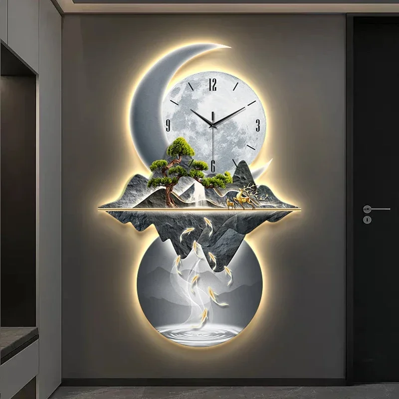 Resin Art Wall Clock - นาฬิกาติดผนังลายภาพศิลปะ โมเดิร์น ขนาดใหญ่ หรูหรา เหมาะสำหรับร้านอาหาร นาฬิกาเงียบ