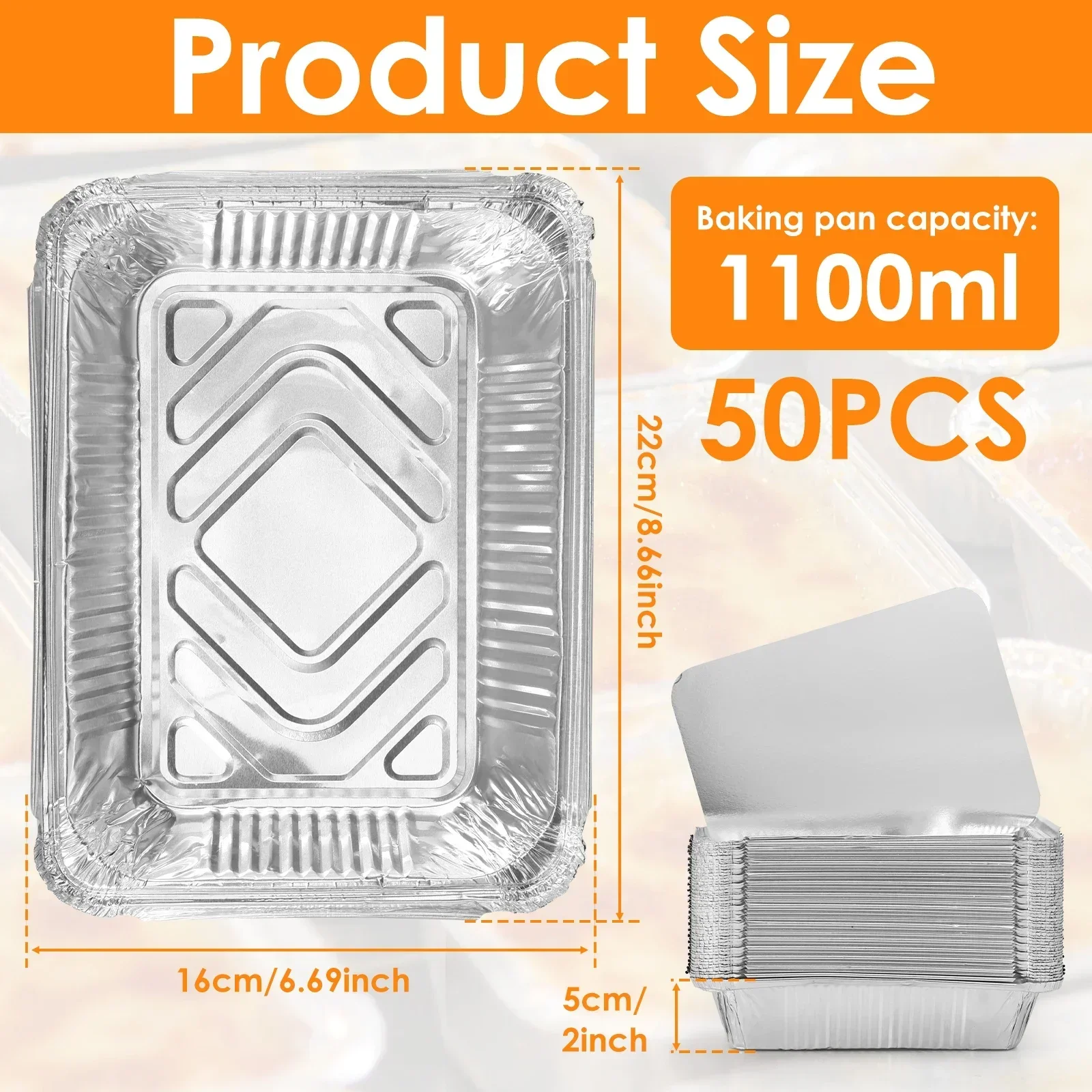 Tray Mold Rectangle - 50/100pcs อลูมิเนียมฟอยล์ถาดพร้อมฝาปิด Non-Stick กระทะเกรดอาหารชามบาร์บีคิวสําหรับ Air Fryer