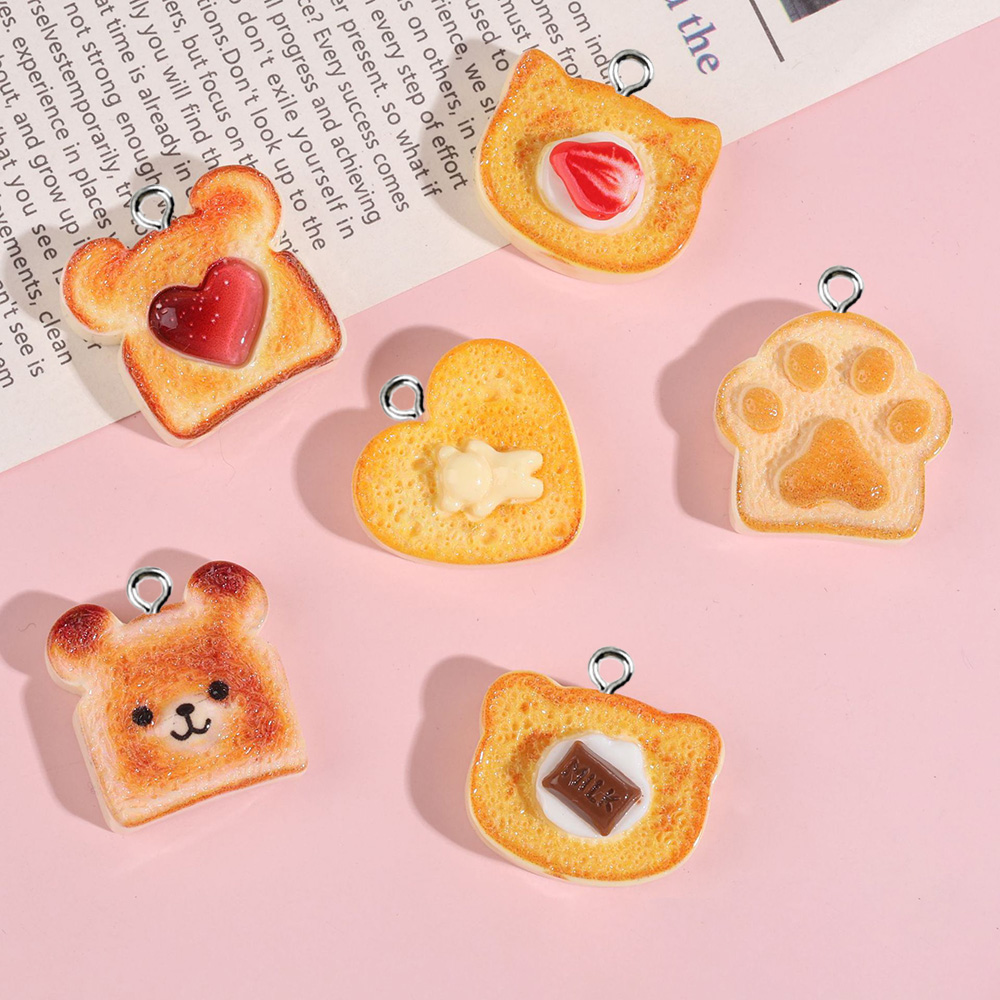 Resin Art Heart - ชาร์มเรซิ่นรูปขนมปังปิ้งรูปหัวใจ หมี แมว สัตว์น่ารัก 10 ชิ้น