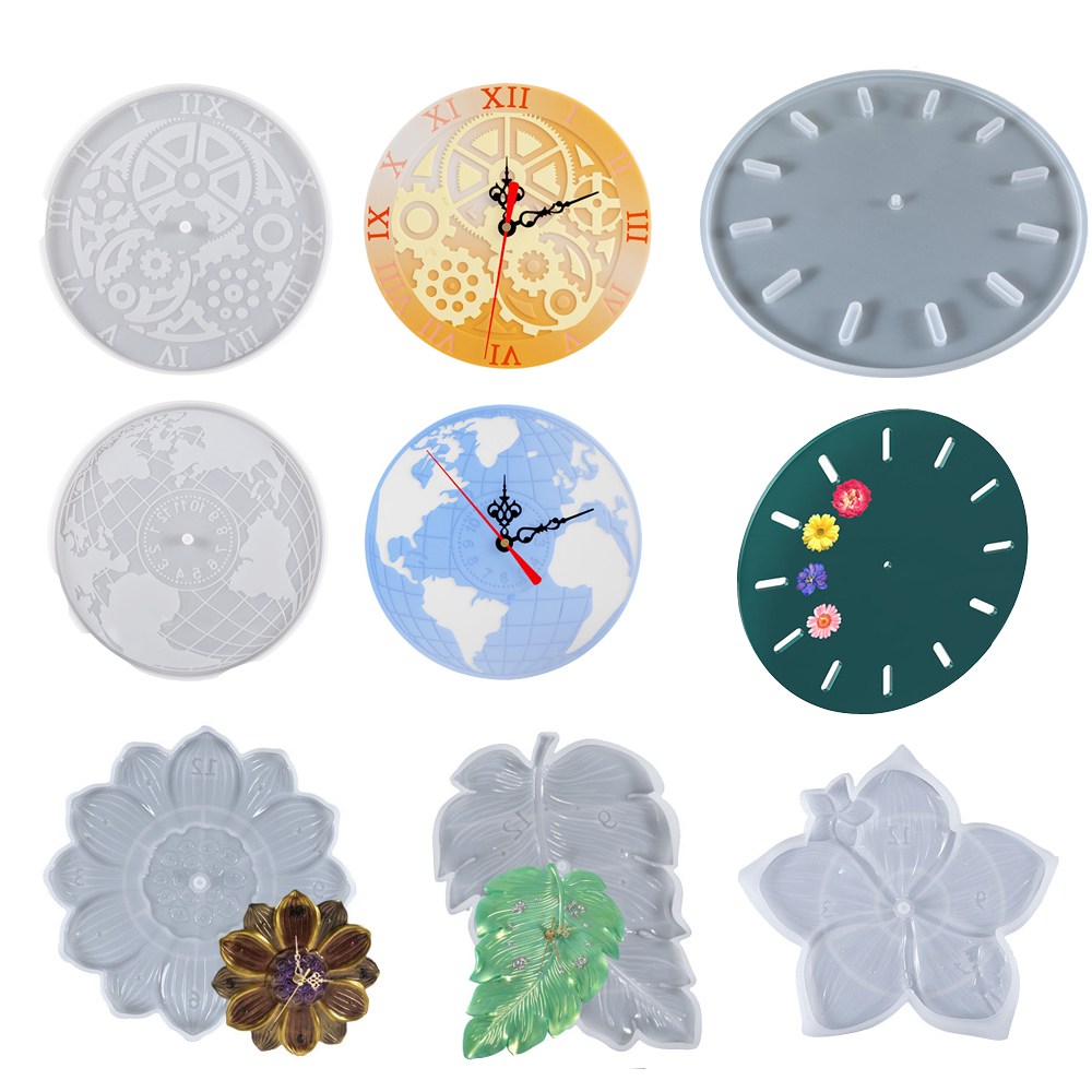Resin Art Wall Clock - แผนที่โลก Lotus Leaf SAKURA นาฬิกาเกียร์ผนังนาฬิกาแม่พิมพ์ซิลิโคนสําหรับอีพ็อกซี่เรซิ่น Office