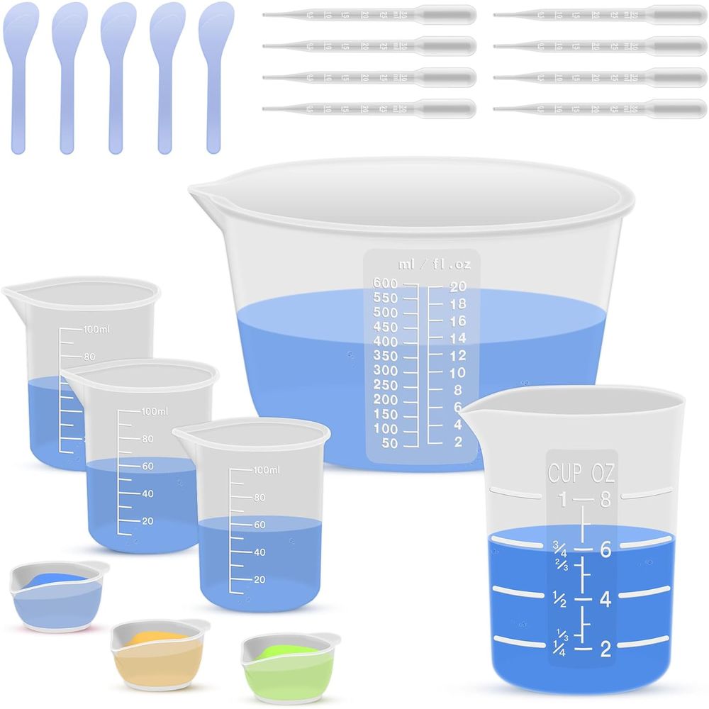 Resin Mixing Cup - ถ้วยผสมเรซิ่นซิลิโคนหรืออุปกรณ์สำหรับงานเรซิ่น, ถ้วยขนาด 600 มล./20 ออนซ์, ถ้วยซิลิโคนแบบหนาขนาด
