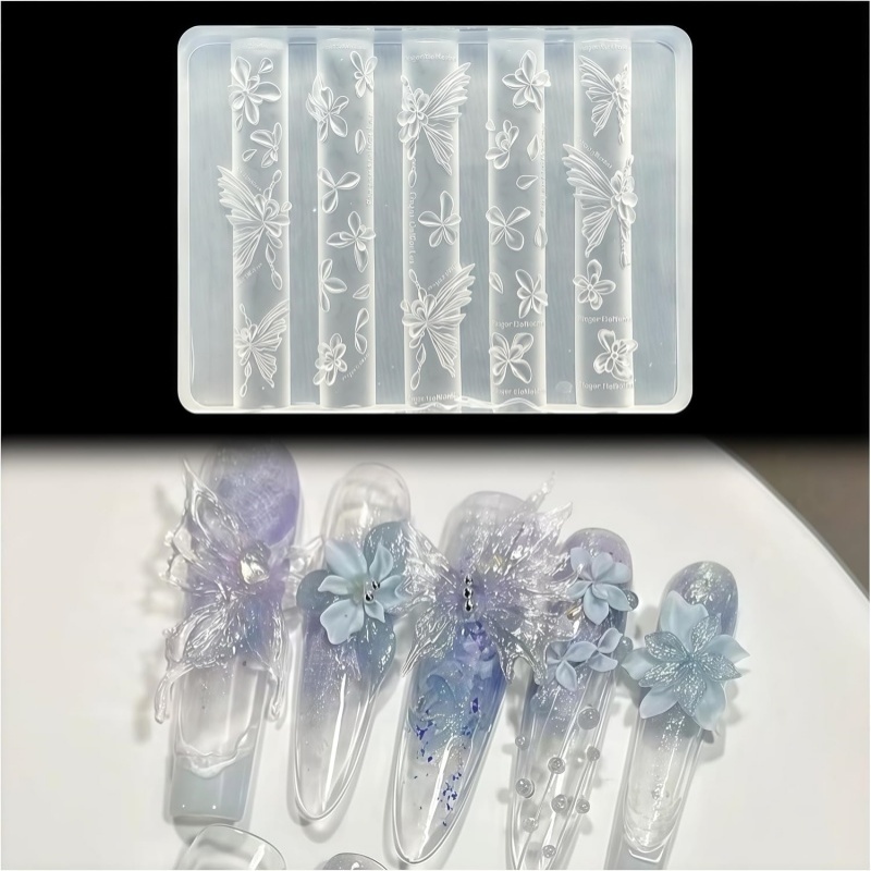 Resin Art Template - แม่พิมพ์เจลทำเล็บลายดอกไม้ผีเสื้อ 3 มิติ สำหรับงานศิลปะเรซิ่น แม่พิมพ์กลีบดอกไม้สำหรับอุปกรณ์ตกแต่งเล็บ ซิลิโคนลายดอกไม้