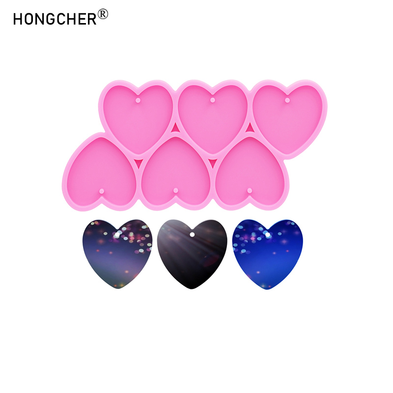 Resin Art Heart - แม่พิมพ์ซิลิโคนเรซิ่นอีพ็อกซี่แบบกระจกเงาสำหรับทำต่างหู สร้อยคอ จี้ พวงกุญแจ ของตกแต่งกระเป๋า เครื่องประดับ