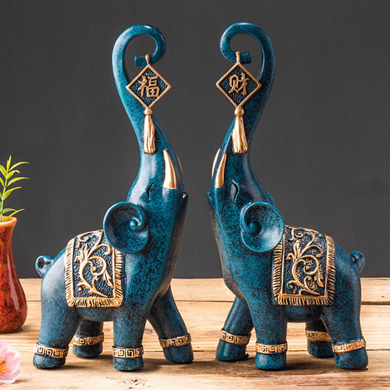 รูปปั้นช้างมงคลสไตล์จีน 1 คู่  - Resin Art For Anniversary Gift บทวิจารณ์และราคา